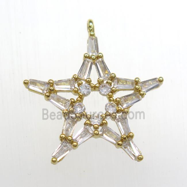 copper star pendant paved zircon, gold plated