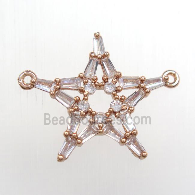 copper star pendant paved zircon with 2loops, rose gold