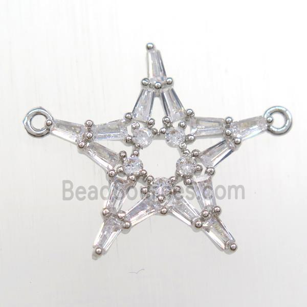 copper star pendant paved zircon with 2loops, platinum plated