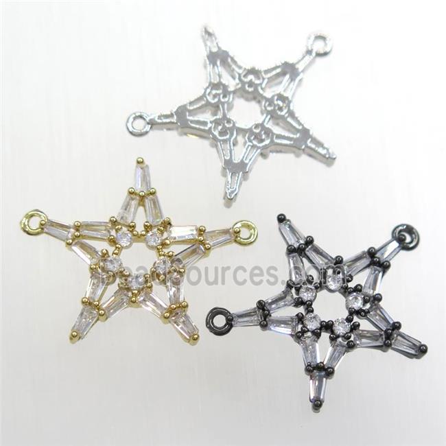 copper star pendant paved zircon with 2loops, mixed color