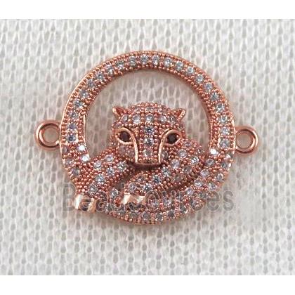 copper leopard head connector paved zircon, rose gold