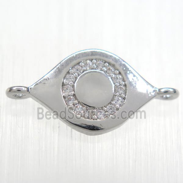 copper eye connector paved zircon, platinum plated