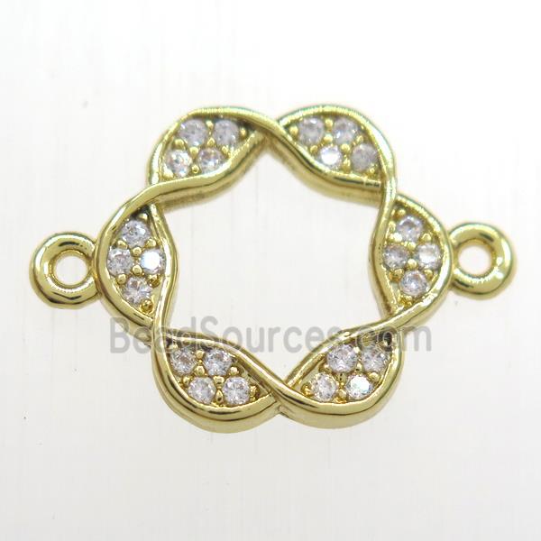 copper Wreath connector paved zircon, gold plated