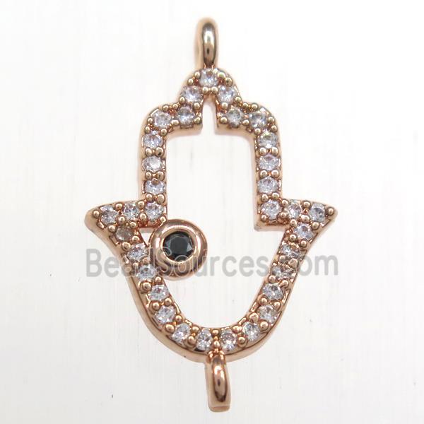 copper hamsahand connector paved zircon, rose gold