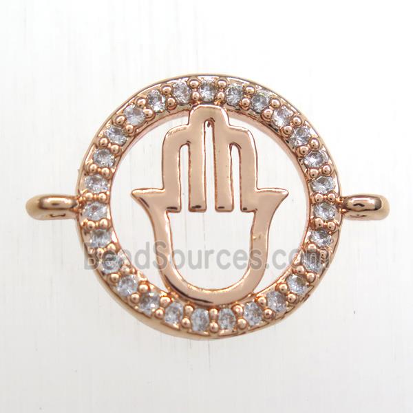 copper hamsahand connector paved zircon, rose gold