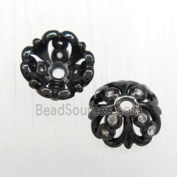 copper beadcaps paved zircon, black plated