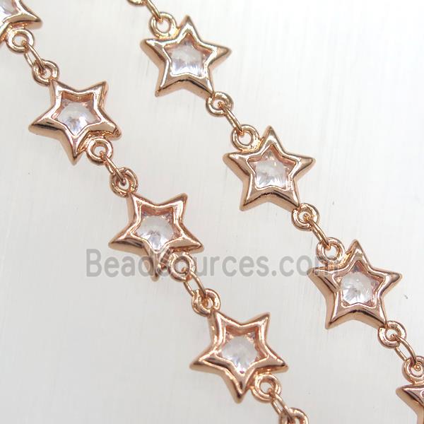 copper star chain pave zircon, rose gold