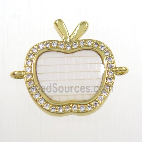 copper apple connector paved zircon, gold plated