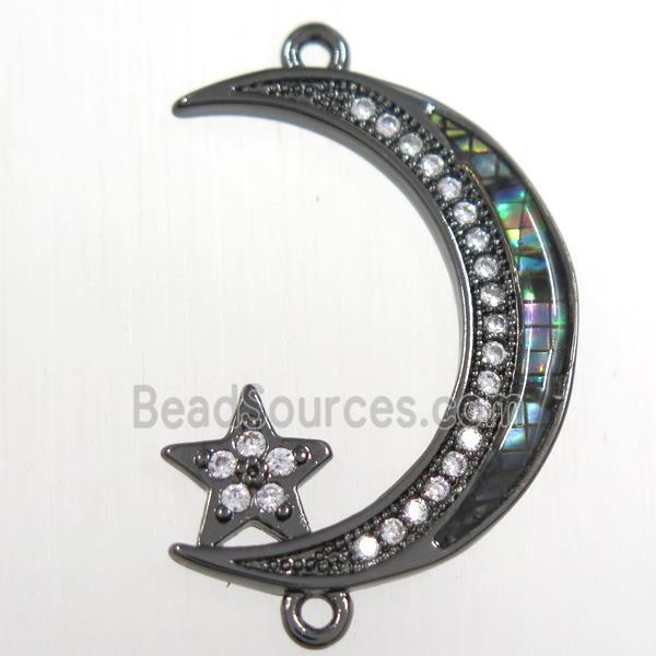 copper connector paved zircon with abalone shell, moon star, black plated