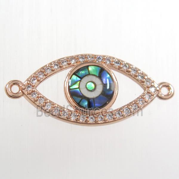 copper eye connector paved zircon with abalone shell, rose gold