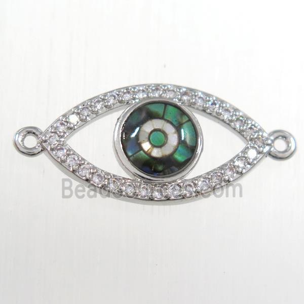 copper eye connector paved zircon with abalone shell, platinum plated