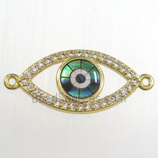 copper eye connector paved zircon with abalone shell, gold plated