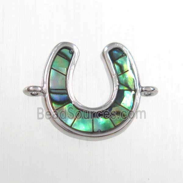 copper U connector with abalone shell, platinum plated