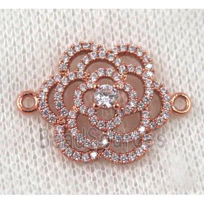 copper flower connector paved zircon, rose gold