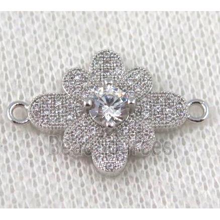 copper flower connector paved zircon, platinum plated