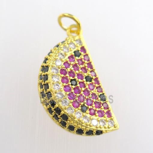 copper watermelon pendant paved zircon, gold plated