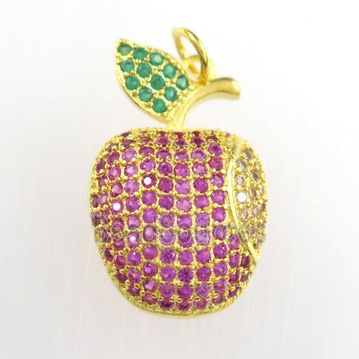 copper apple pendant paved zircon, gold plated