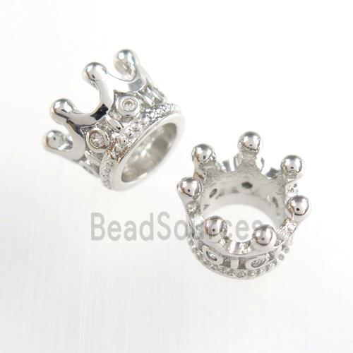 copper crown bead paved zircon, platinum plated