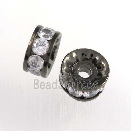 copper rondelle beads paved zircon, black plated