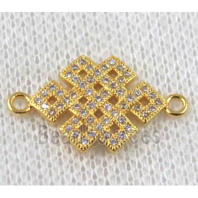 copper Chinese knot connector paved zircon, gold plated