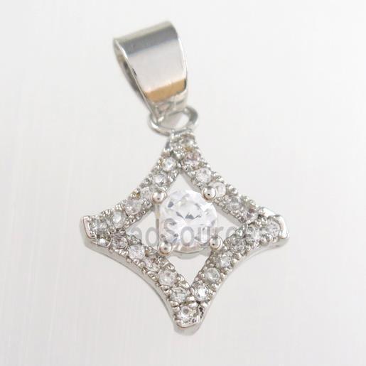 copper star pendants paved zircon, platinum plated