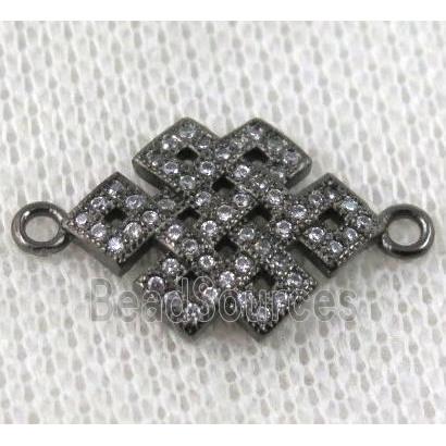 copper Chinese knot connector paved zircon, black plated