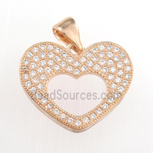 copper heart pendants paved zircon, rose gold