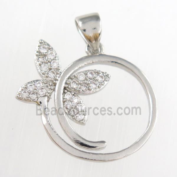 copper pendants paved zircon, butterfly, platinum plated