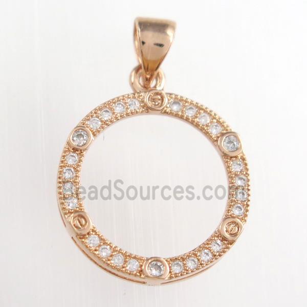 copper circle pendants paved zircon, rose gold