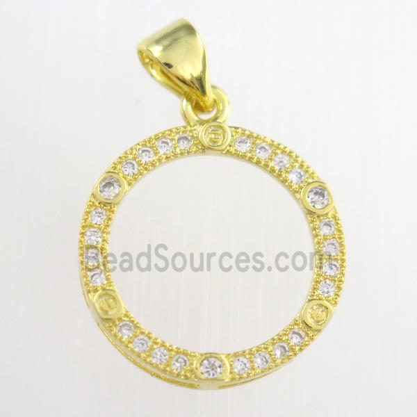 copper circle pendants paved zircon, gold plated