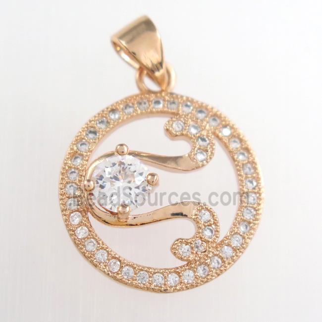 copper circle pendants paved zircon, rose gold