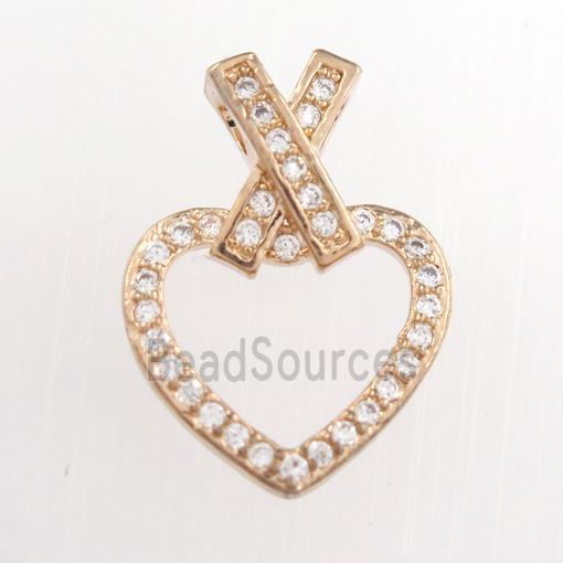 copper heart pendants paved zircon, rose gold