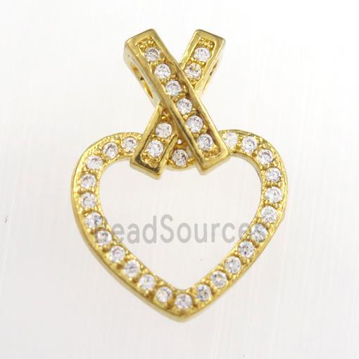 copper heart pendants paved zircon, gold plated