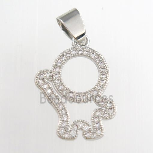 copper kid pendants paved zircon, cartoon, platinum plated