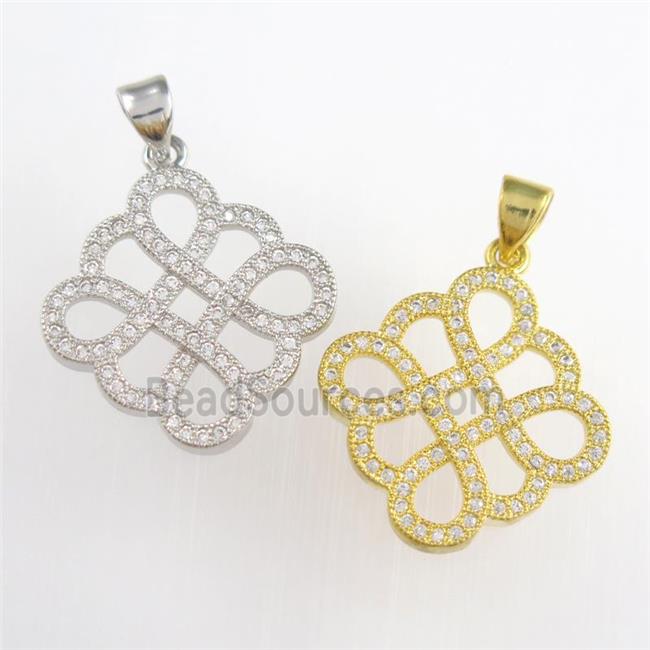 copper knot square pendants paved zircon, mixed color