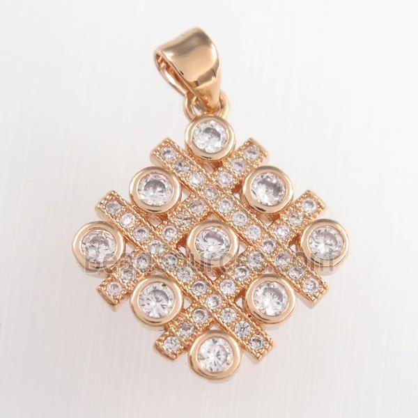 copper chessboard pendants paved zircon, rose gold