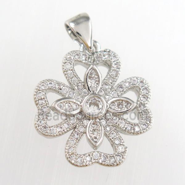 copper clover pendants paved zircon, platinum plated