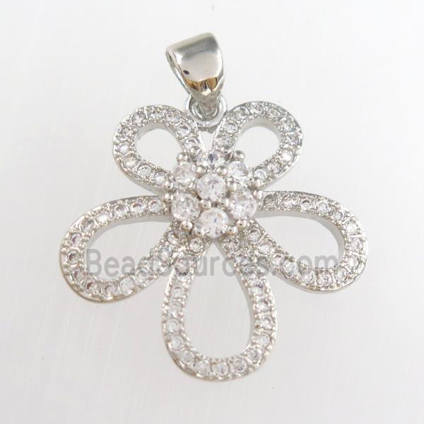 copper knot pendants paved zircon, platinum plated