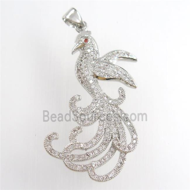 copper phoenix pendants paved zircon, platinum plated