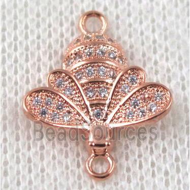 copper honeeybee connector paved zircon, rose gold