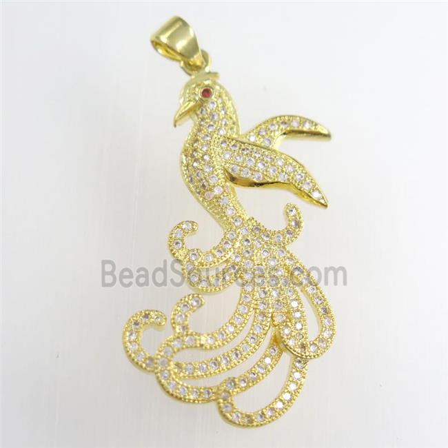 copper phoenix pendants paved zircon, gold plated