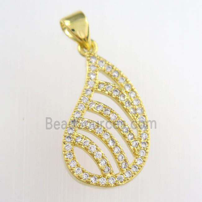 copper teardrop pendants paved zircon, gold plated