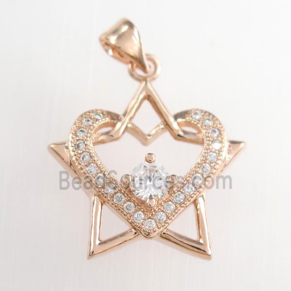 copper starheart pendants paved zircon, rose gold