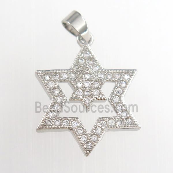 copper star pendants paved zircon, platinum plated