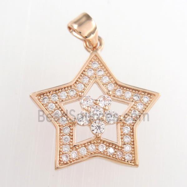 copper star pendants paved zircon, rose gold