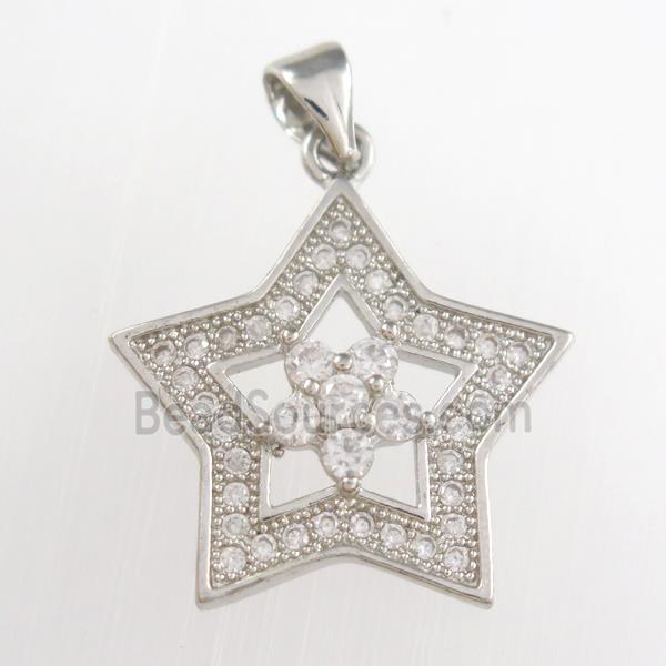 copper star pendants paved zircon, platinum plated