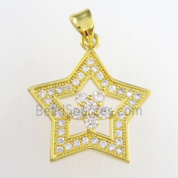 copper star pendants paved zircon, gold plated