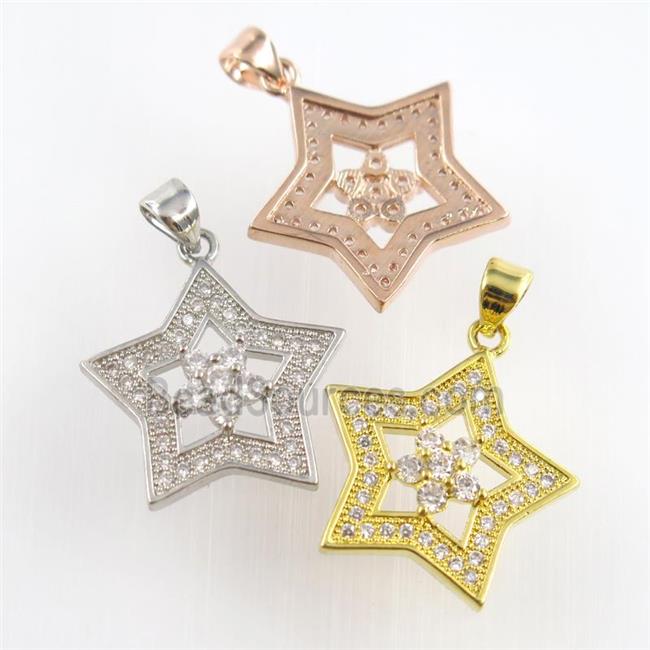 copper star pendants paved zircon, mixed color