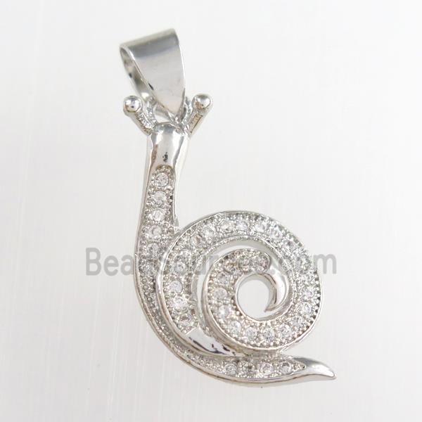 copper snail pendants paved zircon, platinum plated