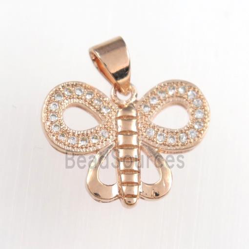 copper butterfly pendants paved zircon, rose gold